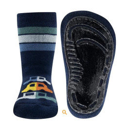 Ewers antislipsokken donkerblauw met autos en strepen