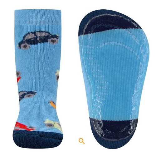 Ewers antislipsok blauw met auto,s