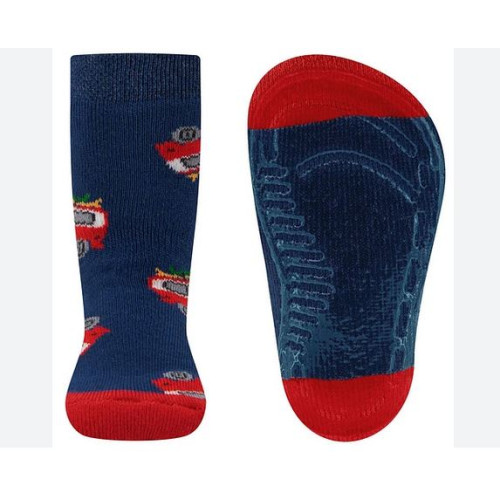 Ewers antislipsok donkerblauw met brandweerauto,s 