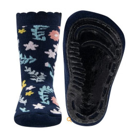 Ewers antislipsokken donkerblauw met bloemetjes